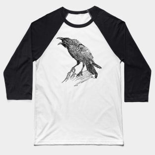 Raven scientific nature black ink pen drawing illustration Baseball T-Shirt